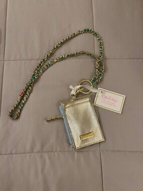 Lilly Pulitzer Gold Cardholder Teacher Lanyard Blossom Views Gold Chain NWT